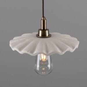 Kirhii IP44 Organic Ceramic 27cm Bathroom Pendant Light Matte White Striped Ceramic Bathroom Pendant Lights Great Lighting UK Ltd